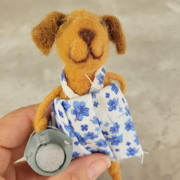 Handmade Felted Dog Dolls Pair Floral Dress Skirt Spring Decor Cute Animal - Picture 4 of 9